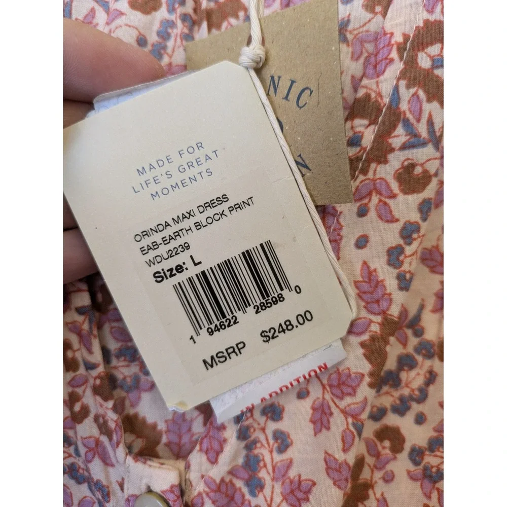 NEW Faherty Orinda Maxi Dress Women's L Earth Block Print Organic Cotton Tassel - Picture 4 of 12